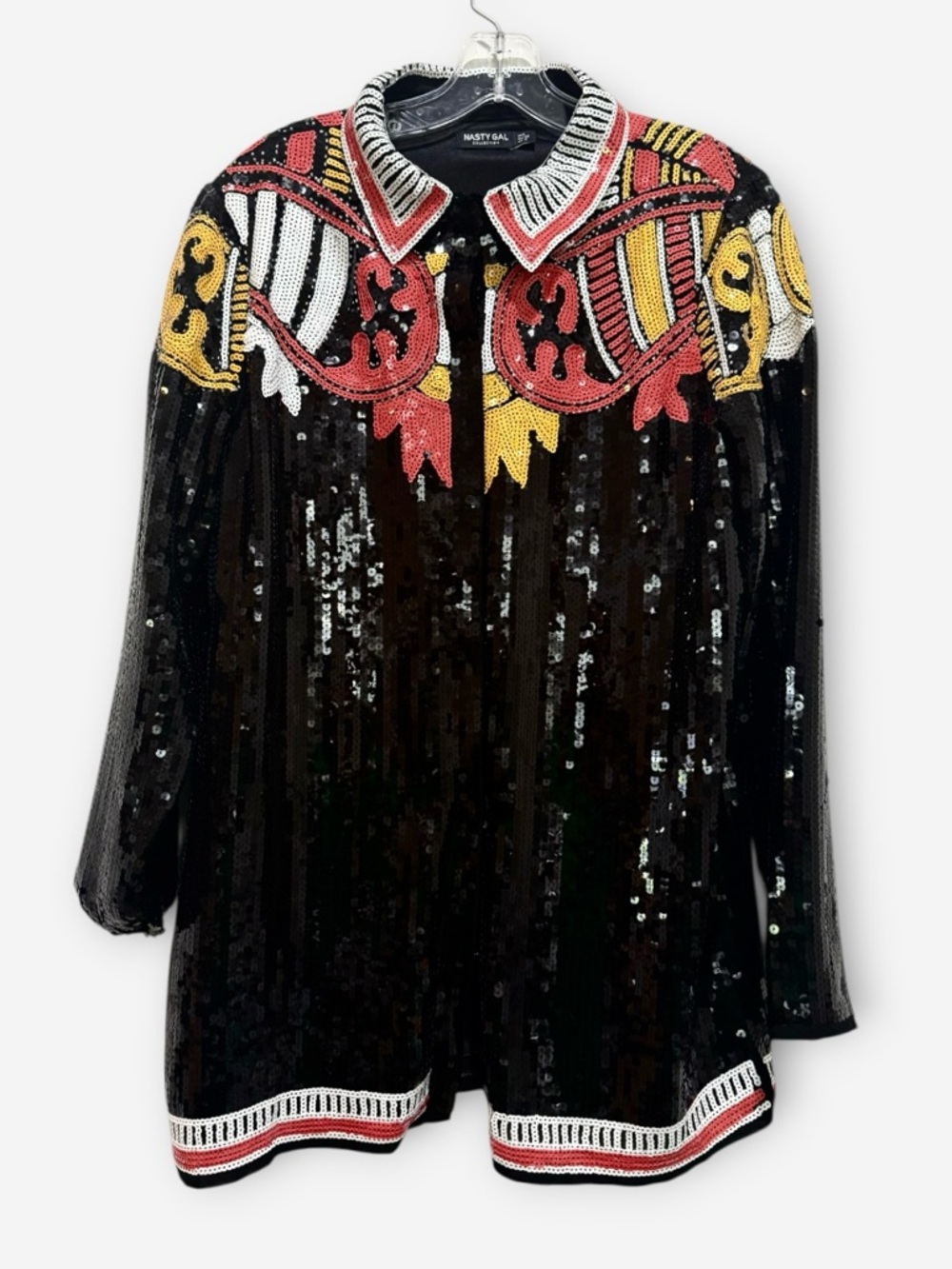 Nasty Gal Western Country Star Sequin Shirt Jacket In Black Size 6